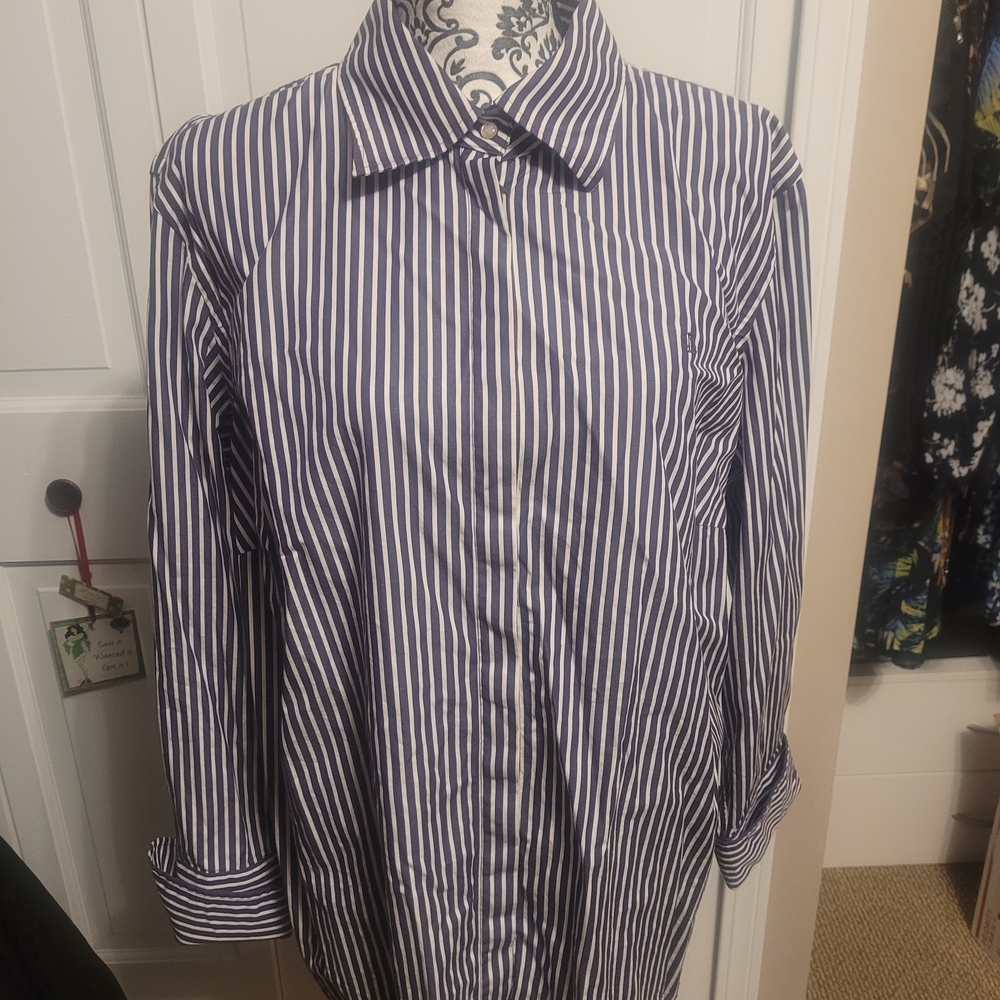 Ralph Lauren Purple and White Striped Button Down Shirt